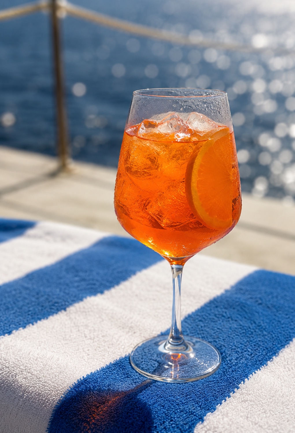 Glas Royal Spritz aan het zwembad